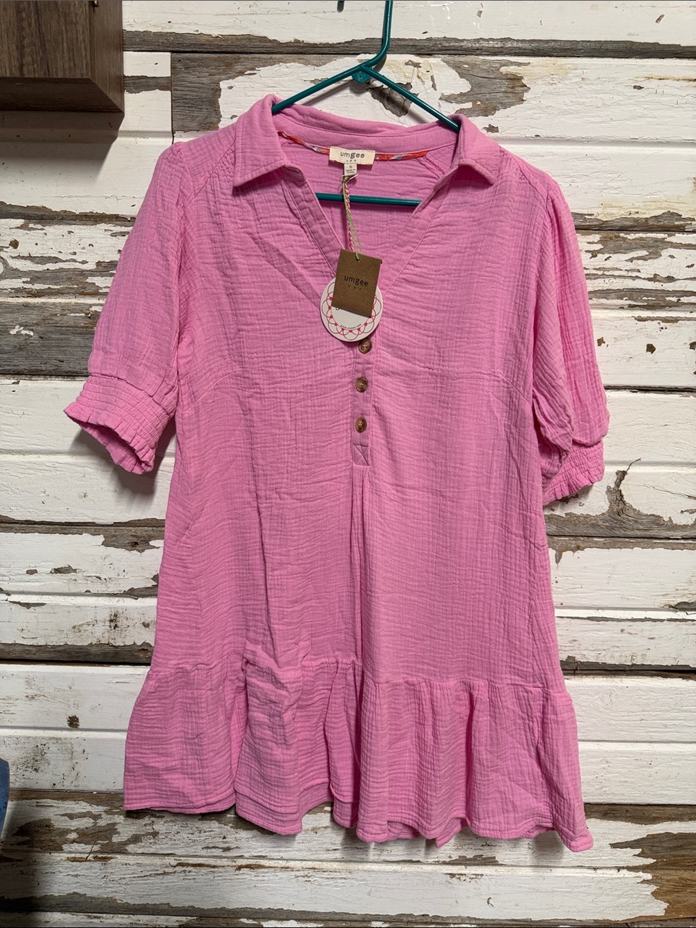 Umgee Pink Ruffle-Hem Mini Dress